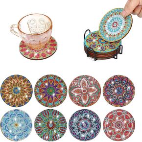 ATROPOS 8 Pcs Diamond Painting Coasters with Holder, DIY Diamond Art Coasters, Diamond Painting Coasters Kit for Adults in Kuwait