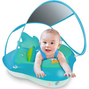 Baby Swimming Float Inflatable Baby Pool Float with Removable Sun Protection Canopy, No Flip Over Infant Pool Float Ring with Tail, Baby Float for Pool for Age of 3-36 Months in Kuwait