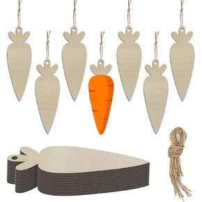 40 Pcs Easter Wood Hanging Gift Tags Wood Carrot Cutouts Easter Wooden Carrot Ornaments with Twine for Easter DIY Crafts Party Home Decorations in Saudi Arabia