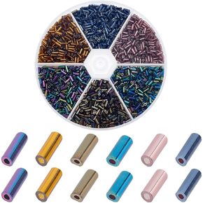 PH PandaHall About 3500 Pcs Transparent Glass Bugle Seed Beads 8 Colors Tube Space Bead Length 6mm for Jewelry Making