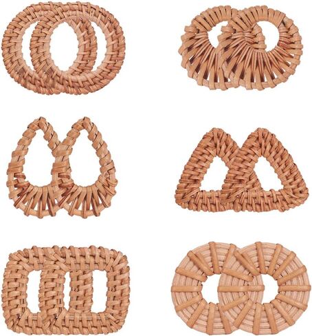 PH PandaHall 12pcs Rattan Woven Reed Cane Charms Connector Pendants Linking Rings Geometric Round Oval Bohemian Circle for Straw Wicker Braid Earrings Jewelry Making in Saudi Arabia