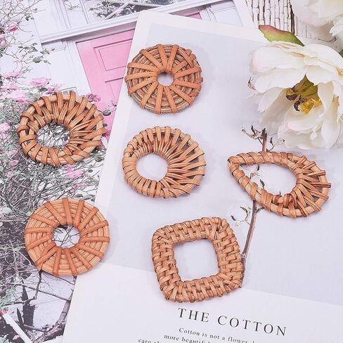 PH PandaHall 12pcs Rattan Woven Reed Cane Charms Connector Pendants Linking Rings Geometric Round Oval Bohemian Circle for Straw Wicker Braid Earrings Jewelry Making in Saudi Arabia