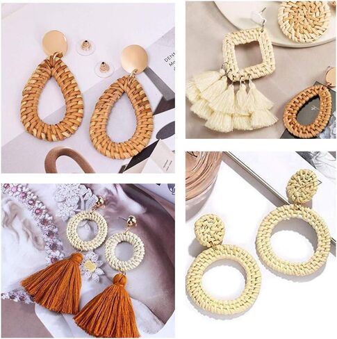 PH PandaHall 12pcs Rattan Woven Reed Cane Charms Connector Pendants Linking Rings Geometric Round Oval Bohemian Circle for Straw Wicker Braid Earrings Jewelry Making in Saudi Arabia
