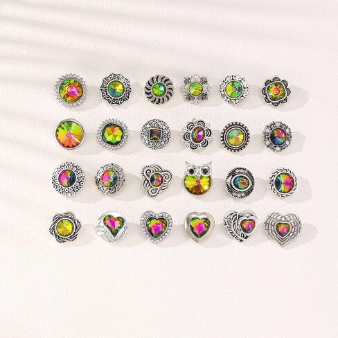 LKLDM 24PCS Mixed Style Rhinestones Snaps Jewelry Charms Ginger Buttons 18/20mm for Interchangeable Snaps Jewelry Making Women Teens Girls DIY Bracelets Necklaces Rings Brooch Accessories (Green) in Saudi Arabia