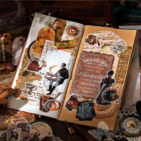 Vilikya Vintage Scrapbook Accessories(200 Pieces), Scrapbooking Supplies Kit for Adults, Aesthetic Stickers for Journaling, Bullet Journals, Collage Album (Coffee Diary) in Kuwait