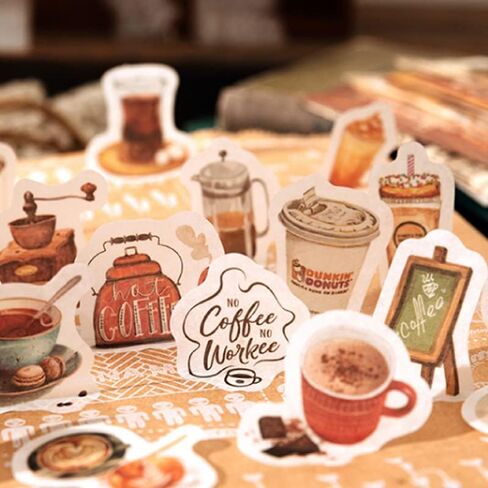 Vilikya Vintage Scrapbook Accessories(200 Pieces), Scrapbooking Supplies Kit for Adults, Aesthetic Stickers for Journaling, Bullet Journals, Collage Album (Coffee Diary) in Kuwait