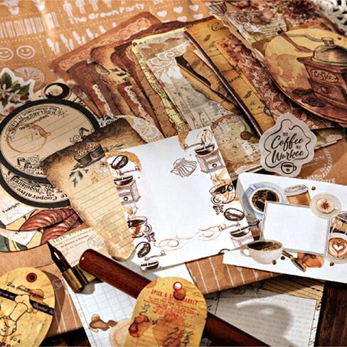 Vilikya Vintage Scrapbook Accessories(200 Pieces), Scrapbooking Supplies Kit for Adults, Aesthetic Stickers for Journaling, Bullet Journals, Collage Album (Coffee Diary) in Kuwait