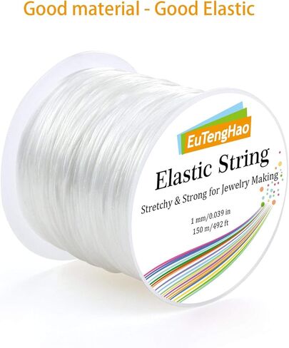 UTengHao 1 مم الشريط الشريط الكريستال المطاط 150 متر حبل مرن سوار سلسلة الخرزة حبل مجوهرات لسوار الخرز صنع المجوهرات (150 متر / 492 قدم ، 1 مم) in Kuwait