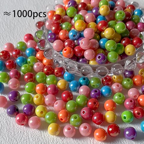 ANCADN 1000 قطعة 8 مم خرز أكريليك دائري ملون متنوع من البلاستيك دائرة خرز لطيف قوس قزح ملون لصنع القلائد والأساور والمجوهرات (خرز عميق) in Kuwait