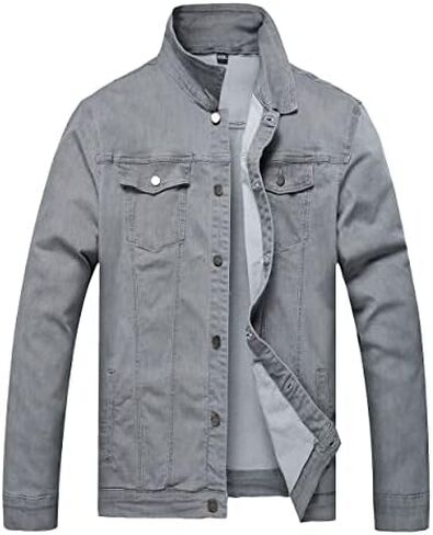 LAMKUKU Mens Denim Jacket Ripped Slim Jean Jacket Coat for Men in Kuwait