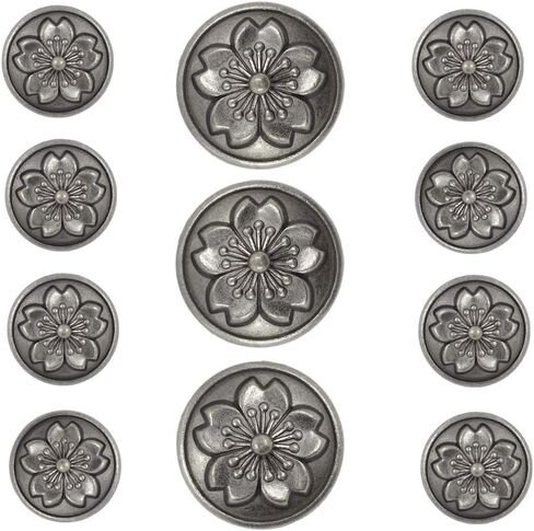 Bezelry Sakura Blazer Button Set Gray Silver Color Metal Shank Buttons. 3 pcs of 25mm, 8 pcs of 18mm in Saudi Arabia
