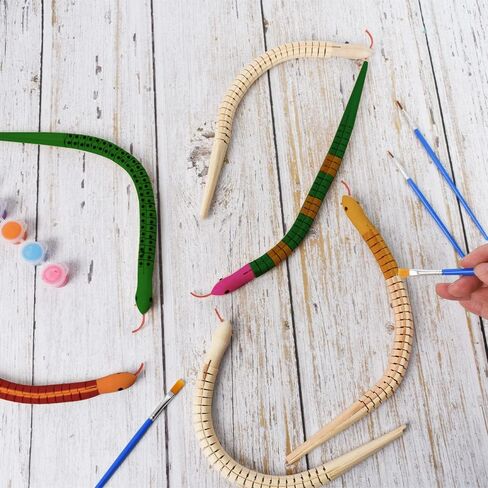 Hagao Wooden Snakes Unfinished Wooden Wiggly Snake Jointed Flexible to Paint Blank Model Crafts for Arts and Crafts, Themed Birthday Party Supplies 10 pcs in Saudi Arabia