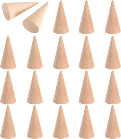 IMIKEYA 20Pcs Natural Wood Cone Unfinished Christmas Tree Ring Holders Unpainted Cone Wood Jewelry Display DIY Craft Wooden Cone for DIY Projects Kids Arts Crafts Toy in Kuwait