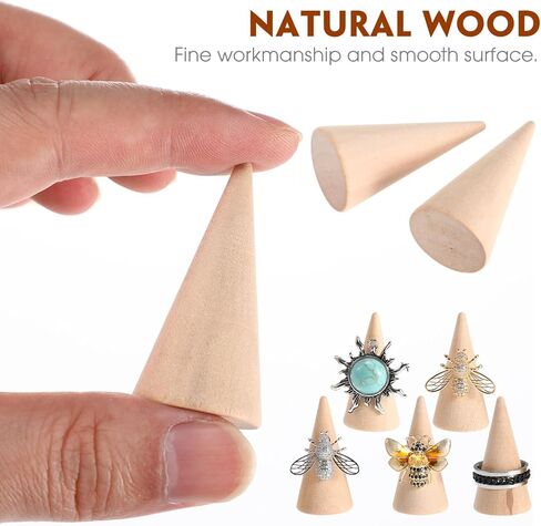 IMIKEYA 20Pcs Natural Wood Cone Unfinished Christmas Tree Ring Holders Unpainted Cone Wood Jewelry Display DIY Craft Wooden Cone for DIY Projects Kids Arts Crafts Toy in Kuwait