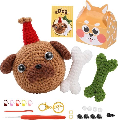 FTEVEN Crochet Kit for Beginners, Christmas Dog Crochet Starter Kit for Beginners Adults with Step-by-Step Video Tutorials, Crochet Yarns and Knitting Accessories for DIY Craft Handmade in Kuwait