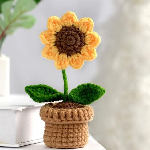 طقم كروشيه للمبتدئين، قطعتان من نباتات عباد الشمس، مجموعة كروشيه كاملة للبالغين والأطفال مع فيديو تعليمي خطوة بخطوة، غزل، خطاف وإكسسوارات in Kuwait