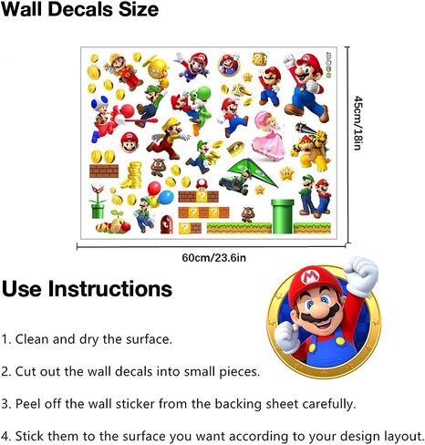 ماريو الجدار ملصق الأطفال الكرتون غرفة نوم خلفية الجدار الديكور ذاتية اللصق الجدار ملصق PVC in Kuwait