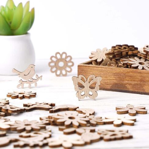 Creaides 100 قطعة من خشب الطيور الصغيرة DIY قطع يدوية من شرائح الطيور الخشبية على شكل فراشة وشرائح زينة هدية زخارف خشبية غير مكتملة لمشاريع DIY ديكورات المنزل في عيد الميلاد in Saudi Arabia