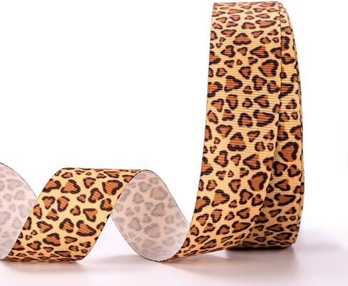 اي تي ريبونز شريط من الحرير المضلع مطبوع عليه جلد الفهد الجميل بعرض 25 ياردة و1 انش لعمل ربطات الشعر وعصابات الرأس وتغليف الهدايا بلون ذهبي AT0406 in Kuwait