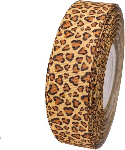 اي تي ريبونز شريط من الحرير المضلع مطبوع عليه جلد الفهد الجميل بعرض 25 ياردة و1 انش لعمل ربطات الشعر وعصابات الرأس وتغليف الهدايا بلون ذهبي AT0406 in Kuwait