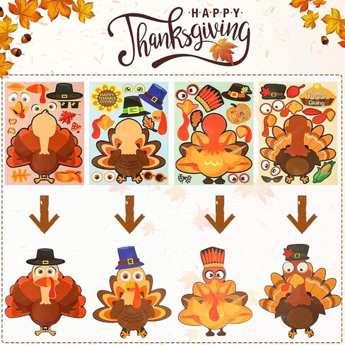 24 قطعة من ملصقات الديك الرومي DIY من LOVESTOWN، ملصقات Make-A-Turkey لعيد الشكر والحرف اليدوية للأطفال، مستلزمات ألعاب عيد الشكر لديكور نافذة الحفلات بموضوع الخريف in Saudi Arabia
