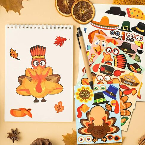 24 قطعة من ملصقات الديك الرومي DIY من LOVESTOWN، ملصقات Make-A-Turkey لعيد الشكر والحرف اليدوية للأطفال، مستلزمات ألعاب عيد الشكر لديكور نافذة الحفلات بموضوع الخريف in Saudi Arabia