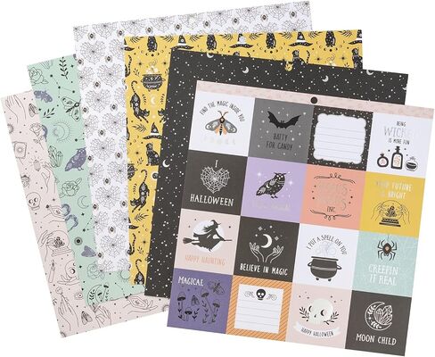 DCWV Halloween Cardstock 12x12 Happy Haunts، ورق زخرفي للفنون والحرف اليدوية لوازم بطاقات الهالوين ورق الهالوين المزخرف ومخزون البطاقات ووسادة بطاقات الهالوين وبريق البطاقات in Kuwait