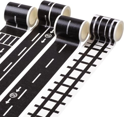 توي اند اونا 4 لفات شريط اسود، لعبة شريط مسار الطريق للسيارة، شريط واشي للمرور ذاتية الصنع وملصقات لافتات المرور للاطفال لتزيين سيارات السباق وهدايا الحفلات in Kuwait