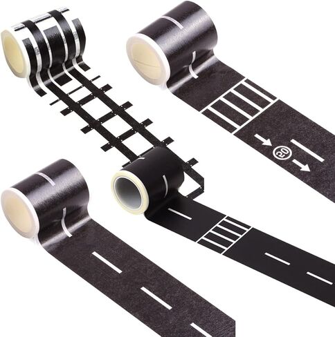 توي اند اونا 4 لفات شريط اسود، لعبة شريط مسار الطريق للسيارة، شريط واشي للمرور ذاتية الصنع وملصقات لافتات المرور للاطفال لتزيين سيارات السباق وهدايا الحفلات in Kuwait