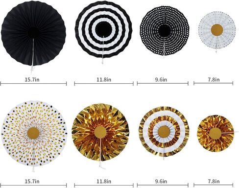 زينة حفلات أعياد الميلاد الممتازة، لوازم حفلات KIMHY مع أكواب مروحة ورقية ذهبية، سوداء، دوامات معلقة ذهبية لحفلات أعياد الميلاد، وحفلات التخرج in Kuwait