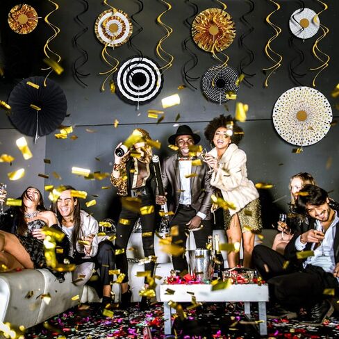 زينة حفلات أعياد الميلاد الممتازة، لوازم حفلات KIMHY مع أكواب مروحة ورقية ذهبية، سوداء، دوامات معلقة ذهبية لحفلات أعياد الميلاد، وحفلات التخرج in Kuwait