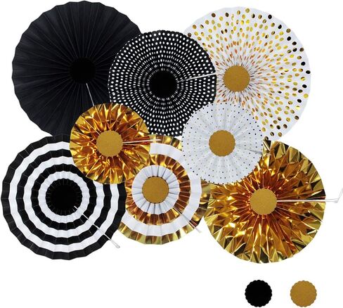زينة حفلات أعياد الميلاد الممتازة، لوازم حفلات KIMHY مع أكواب مروحة ورقية ذهبية، سوداء، دوامات معلقة ذهبية لحفلات أعياد الميلاد، وحفلات التخرج in Kuwait
