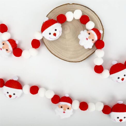 Whaline 8.2Ft Christmas Felt Banner Santa Claus Snowman Garland Banner Xmas Red White Ball Pom Pom Garland Banner Cute Design Christmas Hanging Bunting Ornament for Xmas Party Holiday Home Decor in Saudi Arabia