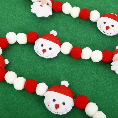 Whaline 8.2Ft Christmas Felt Banner Santa Claus Snowman Garland Banner Xmas Red White Ball Pom Pom Garland Banner Cute Design Christmas Hanging Bunting Ornament for Xmas Party Holiday Home Decor in Saudi Arabia