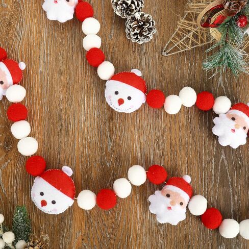 Whaline 8.2Ft Christmas Felt Banner Santa Claus Snowman Garland Banner Xmas Red White Ball Pom Pom Garland Banner Cute Design Christmas Hanging Bunting Ornament for Xmas Party Holiday Home Decor in Saudi Arabia