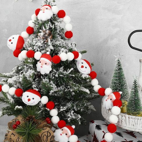 Whaline 8.2Ft Christmas Felt Banner Santa Claus Snowman Garland Banner Xmas Red White Ball Pom Pom Garland Banner Cute Design Christmas Hanging Bunting Ornament for Xmas Party Holiday Home Decor in Saudi Arabia
