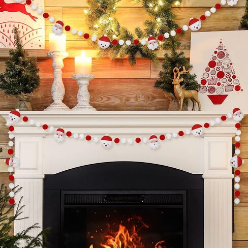 Whaline 8.2Ft Christmas Felt Banner Santa Claus Snowman Garland Banner Xmas Red White Ball Pom Pom Garland Banner Cute Design Christmas Hanging Bunting Ornament for Xmas Party Holiday Home Decor in Saudi Arabia