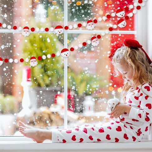 Whaline 8.2Ft Christmas Felt Banner Santa Claus Snowman Garland Banner Xmas Red White Ball Pom Pom Garland Banner Cute Design Christmas Hanging Bunting Ornament for Xmas Party Holiday Home Decor in Saudi Arabia
