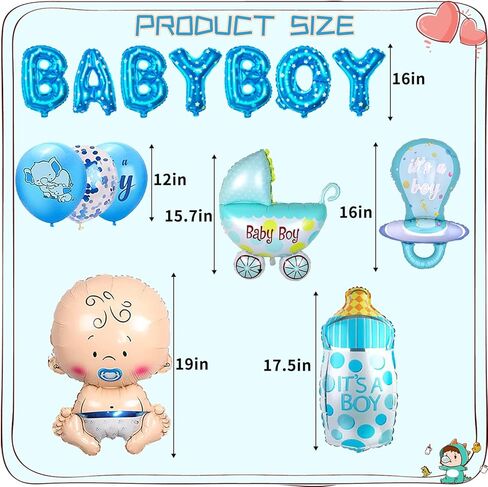 26 قطعة من زينة حمام الطفل للأولاد، زينة حمام الطفل على شكل فيل مع بالونات حمام الطفل للصبي، بالون كبير من رقائق الفويل لتزيين حمام الطفل الصبي in Kuwait