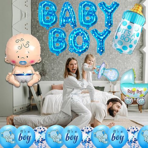 26 قطعة من زينة حمام الطفل للأولاد، زينة حمام الطفل على شكل فيل مع بالونات حمام الطفل للصبي، بالون كبير من رقائق الفويل لتزيين حمام الطفل الصبي in Kuwait