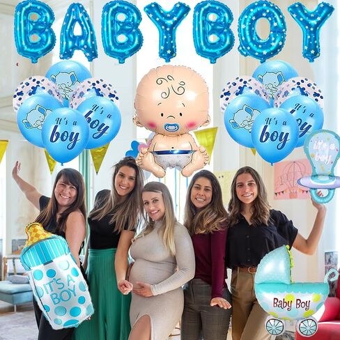 26 قطعة من زينة حمام الطفل للأولاد، زينة حمام الطفل على شكل فيل مع بالونات حمام الطفل للصبي، بالون كبير من رقائق الفويل لتزيين حمام الطفل الصبي in Kuwait