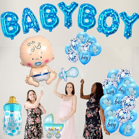 26 قطعة من زينة حمام الطفل للأولاد، زينة حمام الطفل على شكل فيل مع بالونات حمام الطفل للصبي، بالون كبير من رقائق الفويل لتزيين حمام الطفل الصبي in Kuwait