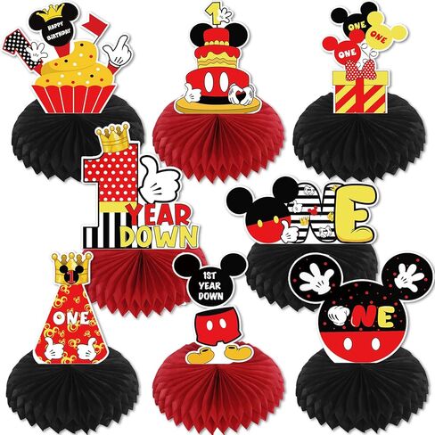 قطع مركزية على شكل قرص العسل لعيد الميلاد الأول السعيد من كارتون ماوس للفتيات الصبيان، موضوع الفأر لمستلزمات الحفلات المركزية لطاولة عيد الميلاد الأول، فأر كرتوني بموضوع سنة واحدة لديكور طاولة عيد الميلاد. in Kuwait