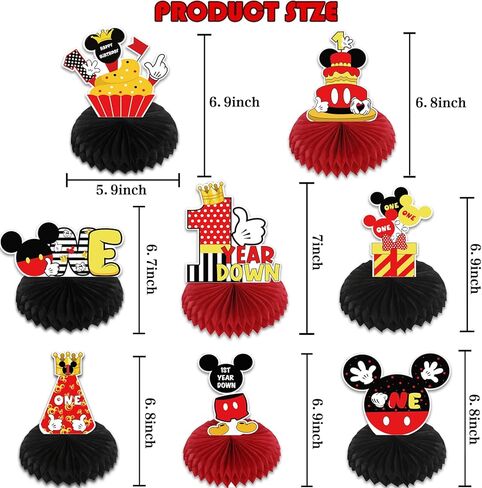 قطع مركزية على شكل قرص العسل لعيد الميلاد الأول السعيد من كارتون ماوس للفتيات الصبيان، موضوع الفأر لمستلزمات الحفلات المركزية لطاولة عيد الميلاد الأول، فأر كرتوني بموضوع سنة واحدة لديكور طاولة عيد الميلاد. in Kuwait
