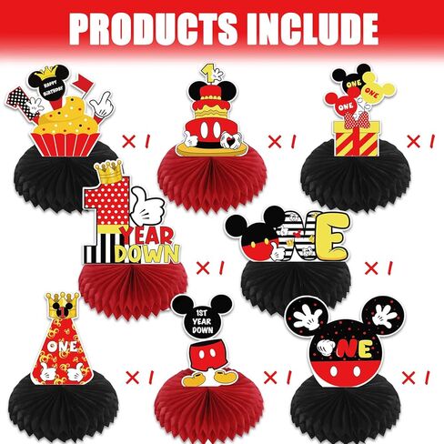 قطع مركزية على شكل قرص العسل لعيد الميلاد الأول السعيد من كارتون ماوس للفتيات الصبيان، موضوع الفأر لمستلزمات الحفلات المركزية لطاولة عيد الميلاد الأول، فأر كرتوني بموضوع سنة واحدة لديكور طاولة عيد الميلاد. in Kuwait