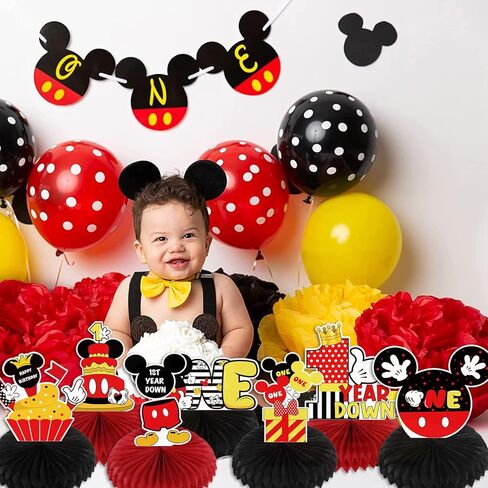 قطع مركزية على شكل قرص العسل لعيد الميلاد الأول السعيد من كارتون ماوس للفتيات الصبيان، موضوع الفأر لمستلزمات الحفلات المركزية لطاولة عيد الميلاد الأول، فأر كرتوني بموضوع سنة واحدة لديكور طاولة عيد الميلاد. in Kuwait