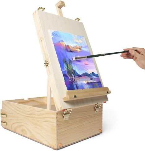 حامل خشبي لسطح الطاولة للفنون - مجموعة كاملة من 108 قطعة من صناديق الوسائط المختلطة للفنانين، حامل قابل للتعديل من خشب الزان الفاخر مع درجين وتخزين سطح المكتب للرسم والرسم in Kuwait