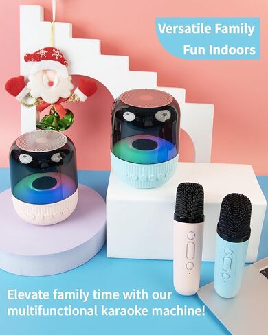 مجموعة سماعات كاريوكي صغيرة للأطفال والكبار، آلة كاريوكي محمولة تعمل بالبلوتوث مع ميكروفون لاسلكي واحد للحفلات المنزلية، الاجتماعات، الهواء الطلق، التحدث، مكبر صوت كاريوكي محمول مع LED (وردي، 1 ميكروفون) in Kuwait