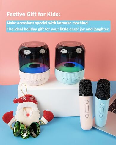 مجموعة سماعات كاريوكي صغيرة للأطفال والكبار، آلة كاريوكي محمولة تعمل بالبلوتوث مع ميكروفون لاسلكي واحد للحفلات المنزلية، الاجتماعات، الهواء الطلق، التحدث، مكبر صوت كاريوكي محمول مع LED (وردي، 1 ميكروفون) in Kuwait