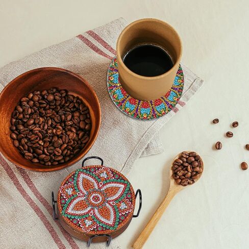 ATROPOS 8 Pcs Diamond Painting Coasters with Holder, DIY Diamond Art Coasters, Diamond Painting Coasters Kit for Adults in Kuwait